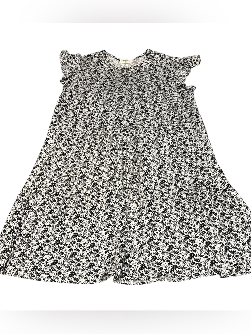 🌹Black & White Floral  with Flutter Cap Sleeves